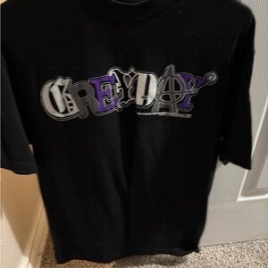 Black Graphic Short-Sleeve Tee with Purple and White Lettering